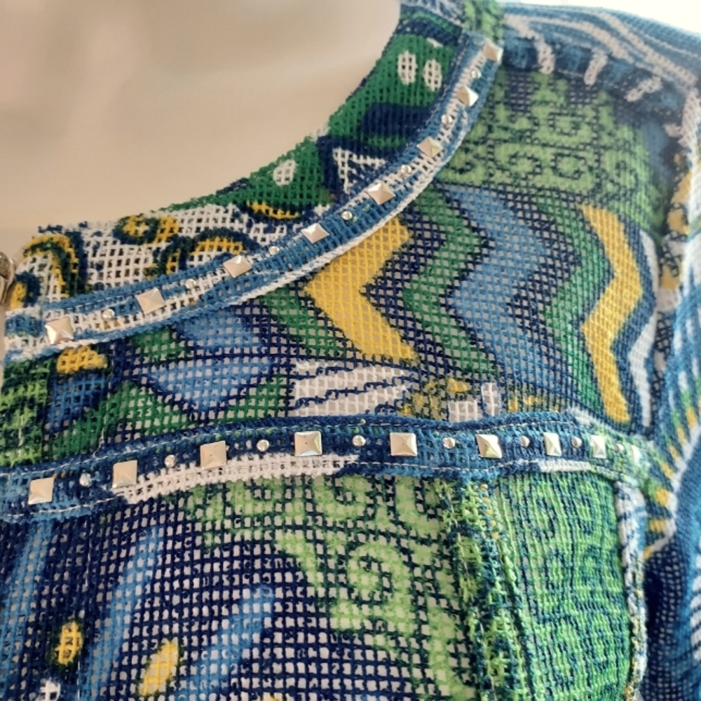 Colorful Netting Jacket With Chrome Studs And Zip… - image 4